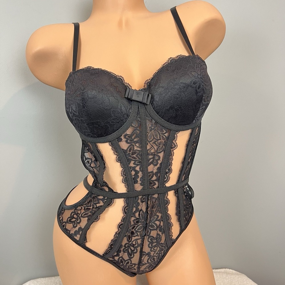 Body Rage Black One Piece Teddy Lingerie Size Medium Underwire Sexy Goth NWT